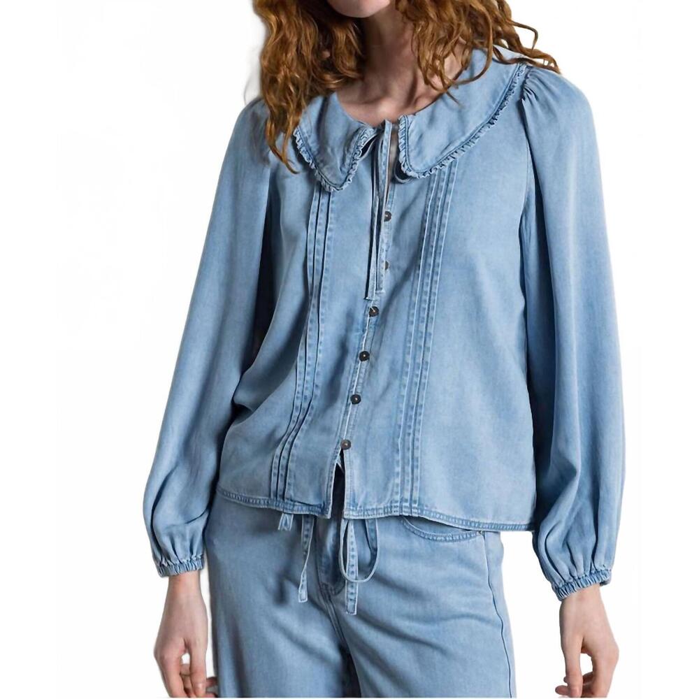 NEW SUNCOO lazar tencil collar shirt in jeans clair